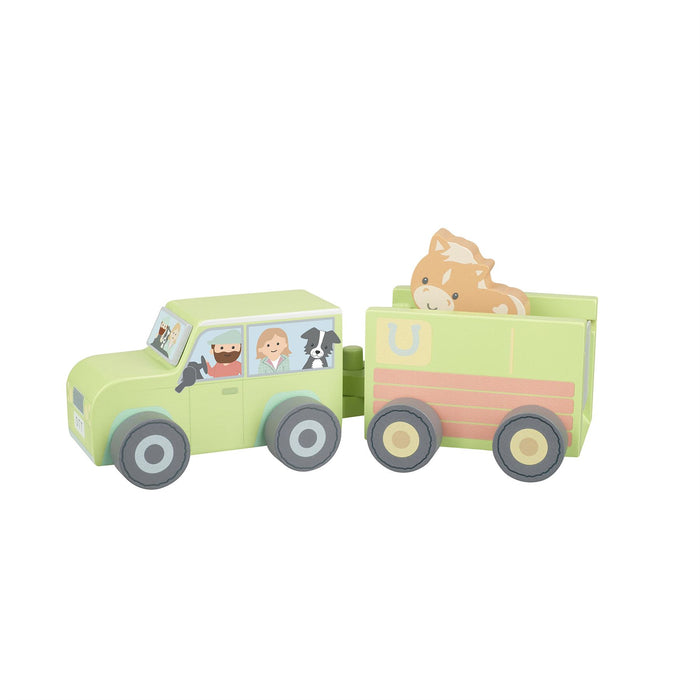 Orange Tree Toys Wooden Farm 4x4 with Horse Box