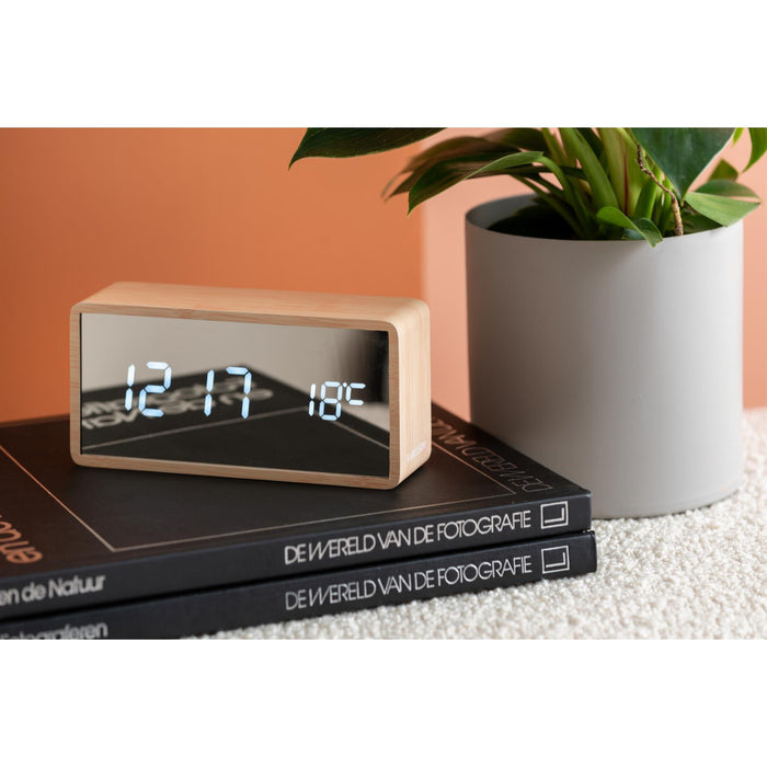 Karlsson Silver Mirror and Wood Veneer Alarm Clock