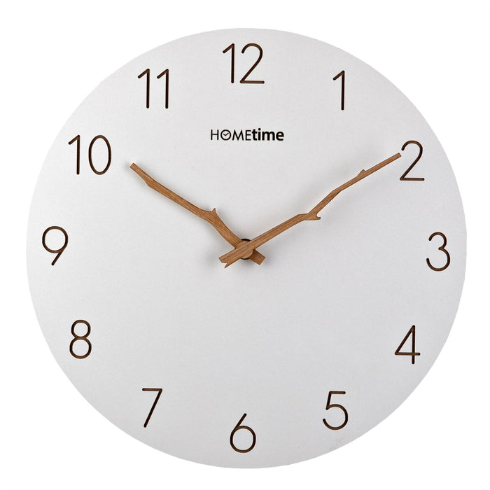 Hometime Round White Wooden 30cm Wall Clock with Wooden Hands