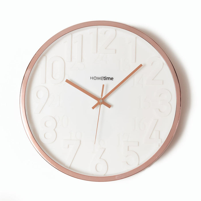 Hometime Round 3D Numbers 35cm Wall Clock in Rose Gold & White