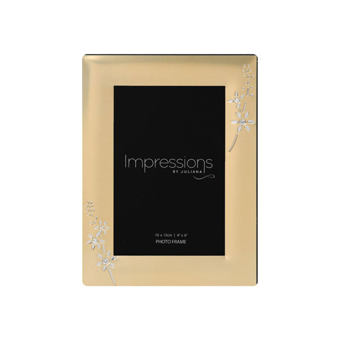 Impressions Gold Finish with Crystal Flowers Photo Frame