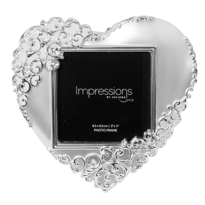 Impressions Silver Plated Ornate Heart 3" x 3" Photo Frame