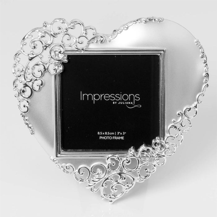 Impressions Silver Plated Ornate Heart 3" x 3" Photo Frame