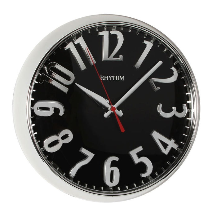 Rhythm Round Plastic 3D Numbers Silver Case Wall Clock