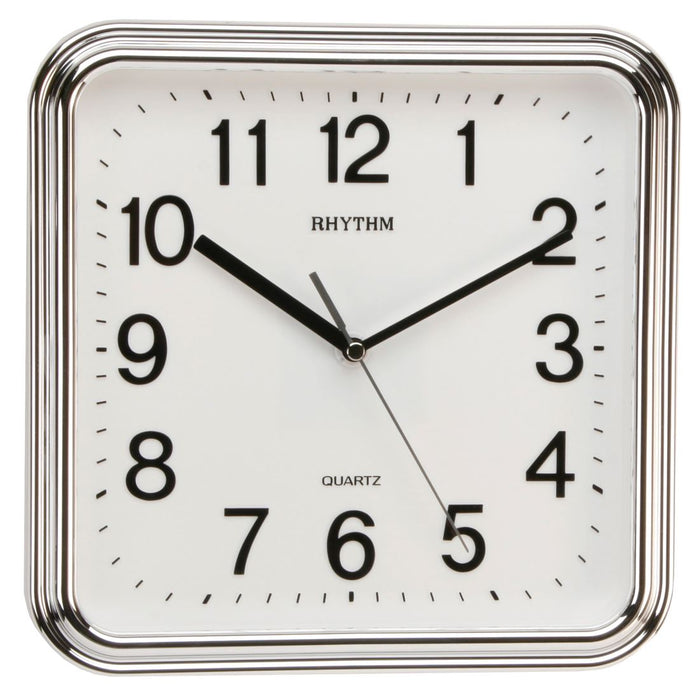 Rhythm Plastic Square 3D Numerals Silver Wall Clock
