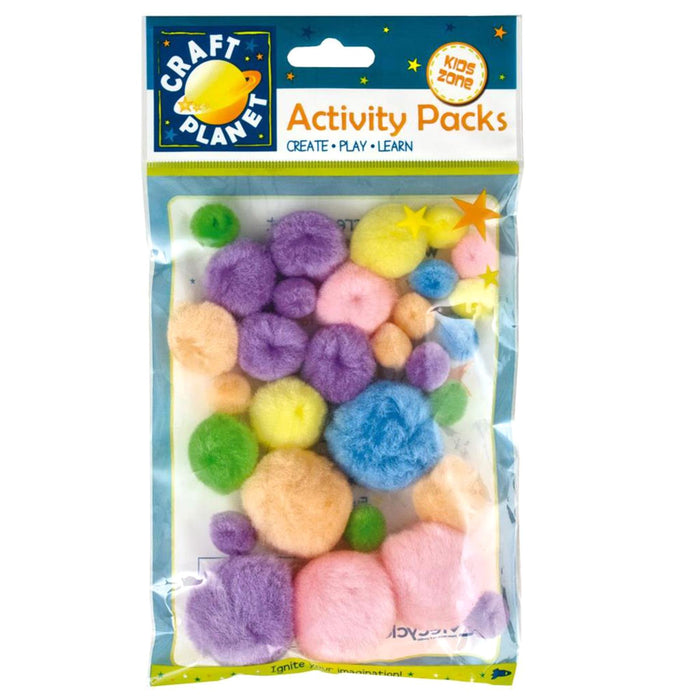 Craft Planet Assorted Colours Pastel Pompoms Pack of 30