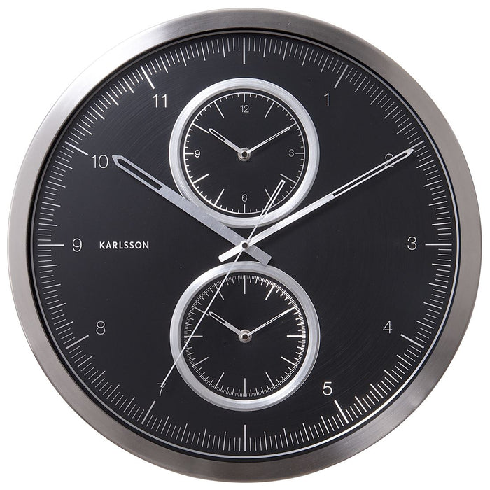 Karlsson 60cm Multiple Time Brushed Aluminium Wall Clock